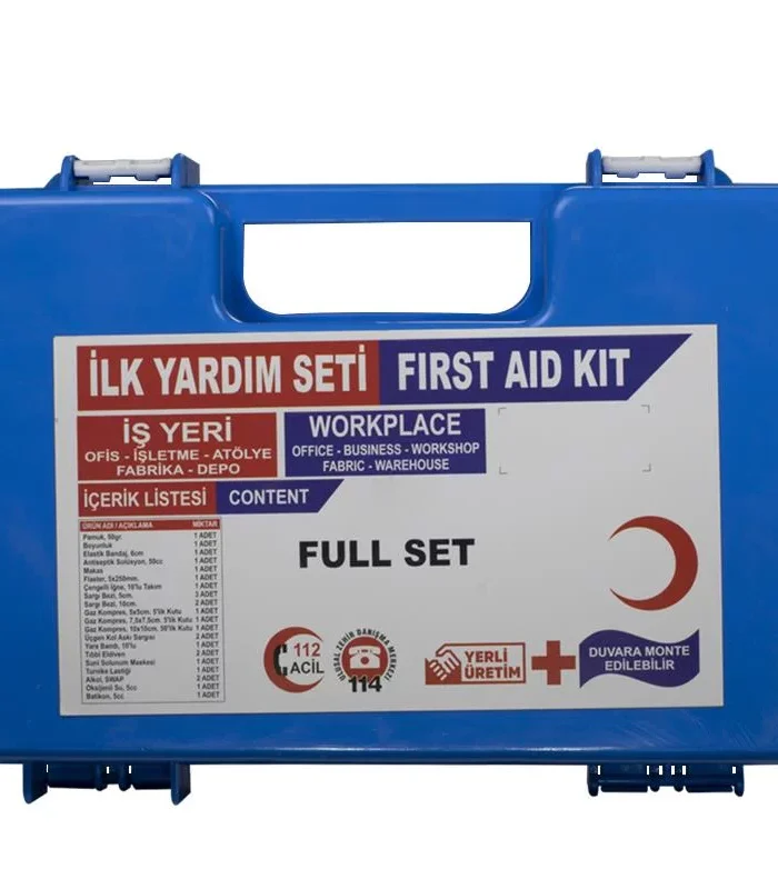 İlk Yardım Seti Çantası Ecza Dolabı Yönetmeliğe Uygun Full Set Mavi
